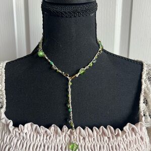 Handcrafted Green Beaded Lariat Necklace - Women Jewelry